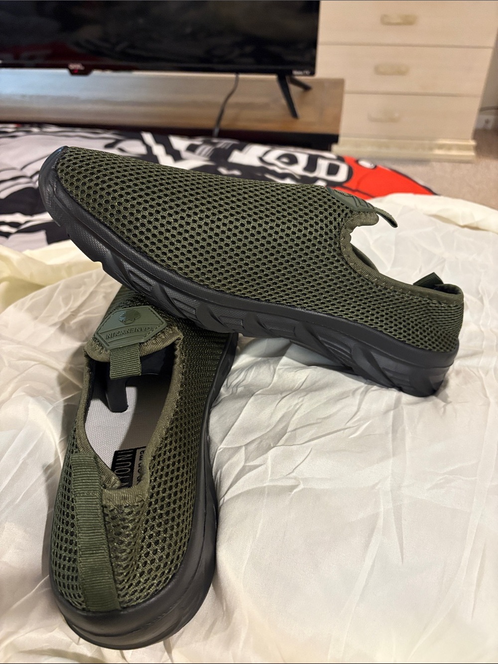 Men's Olive Green Slip-On Mesh Sneakers
